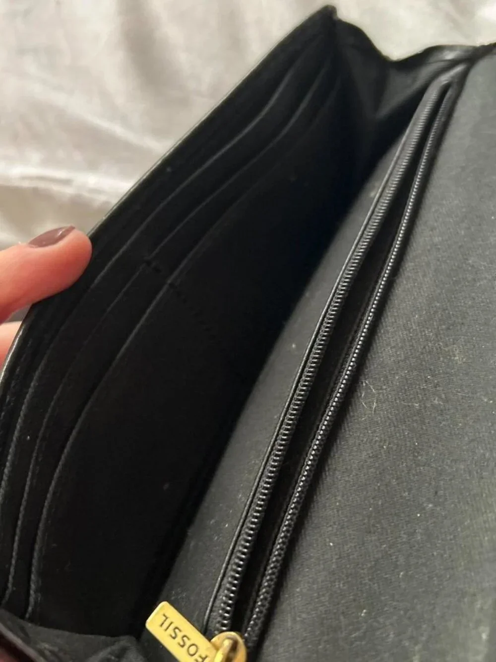 Fossil Black Leather Tri Fold Wallet